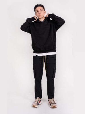 Snap Cotton Cargo Pants(Black)