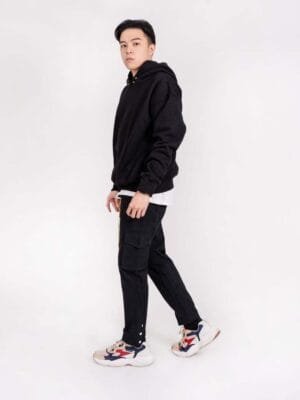 Snap Cotton Cargo Pants(Black)