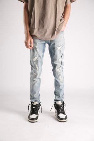 Distressed Patch Jeans(Blue)